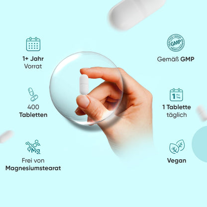 Kalzium Magnesium Zink - 400 Tabletten - 1+ Jahr - 500mg Calcium pro Tagesdosis - 1 vegane Tablette Pro Tag - Mit Mangan, Vitamin D3 K2, Bor, Selen, Kupfer - Frei von Magnesiumstearat - WeightWorld