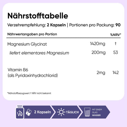 Magnesium Bisglycinat Kapseln - 1422mg Magnesiumbisglycinat mit Vitamin B6-200mg elementes Magnesium - Glycinat Form - 180 vegane Kapseln - 3 Monate Vorrat - Frei von Magnesiumstearat - WeightWorld