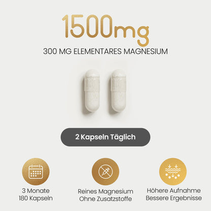Magnesium Bisglycinat 300 mg | 180 Kapseln | 3 Monate Vorrat | Hochdosiert Chelatiertes Magnesium Glycinat | Vegan | Ohne Zusatzstoffe | Laborgeprüft | VitaBright Magnesiumbisglycinat