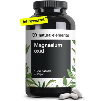 natural elements Magnesium - 365 Kapseln (Jahresvorrat) - 667mg, davon 400mg elementares Magnesium pro Kapsel - Laborgeprüft, hochdosiert, vegan
