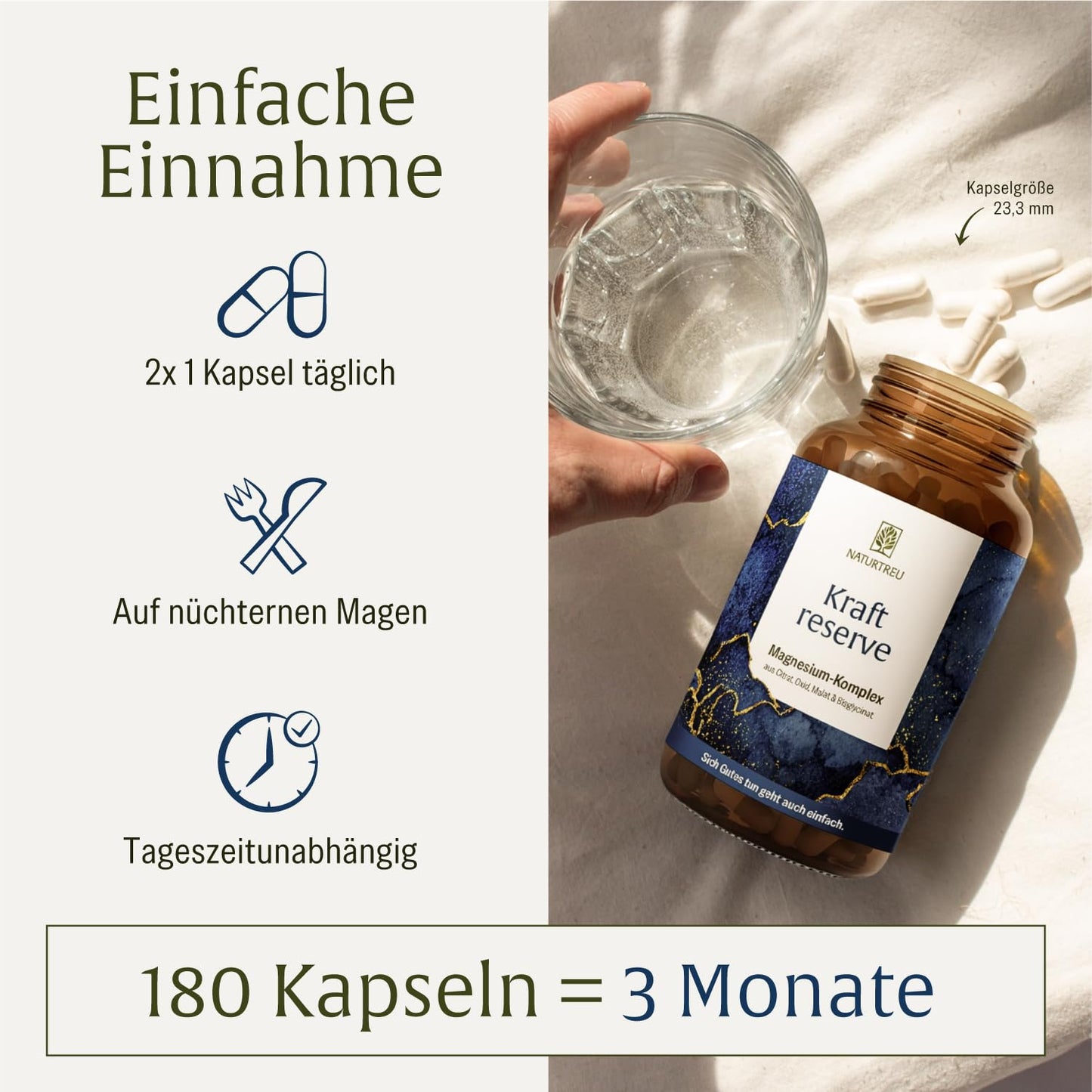 Magnesium Komplex hochdosiert - Komplex mit: Magnesiumcitrat, Bisglycinat, Magnesium Malat und Magnesiumoxid - Vegan - 180 Kapseln