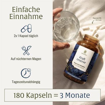 Magnesium Komplex hochdosiert - Komplex mit: Magnesiumcitrat, Bisglycinat, Magnesium Malat und Magnesiumoxid - Vegan - 180 Kapseln