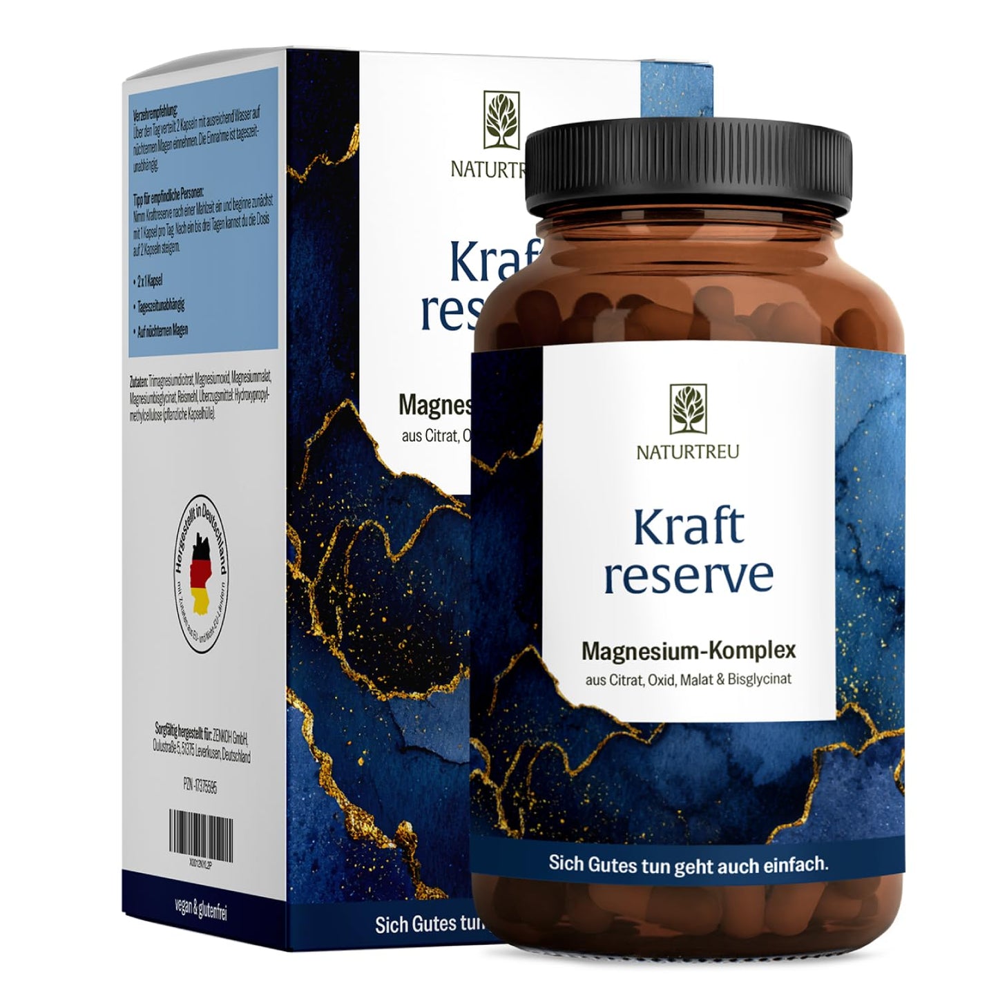 Magnesium Komplex hochdosiert - Komplex mit: Magnesiumcitrat, Bisglycinat, Magnesium Malat und Magnesiumoxid - Vegan - 180 Kapseln