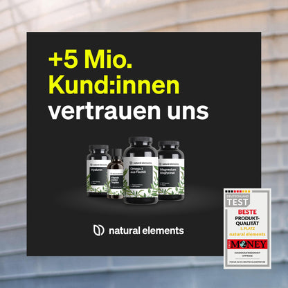natural elements Magnesium - 365 Kapseln (Jahresvorrat) - 667mg, davon 400mg elementares Magnesium pro Kapsel - Laborgeprüft, hochdosiert, vegan