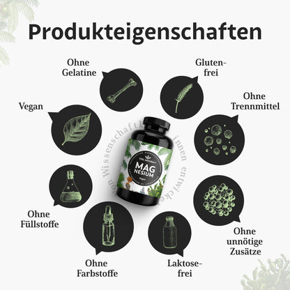 Magnesium hochdosiert Kapseln - 350 g Stück (Jahresvorrat) - 664mg je Kapsel, davon 400mg elementares Magnesium - höherer Gehalt als andere Magnesiumformen - Laborgeprüft & Vegan