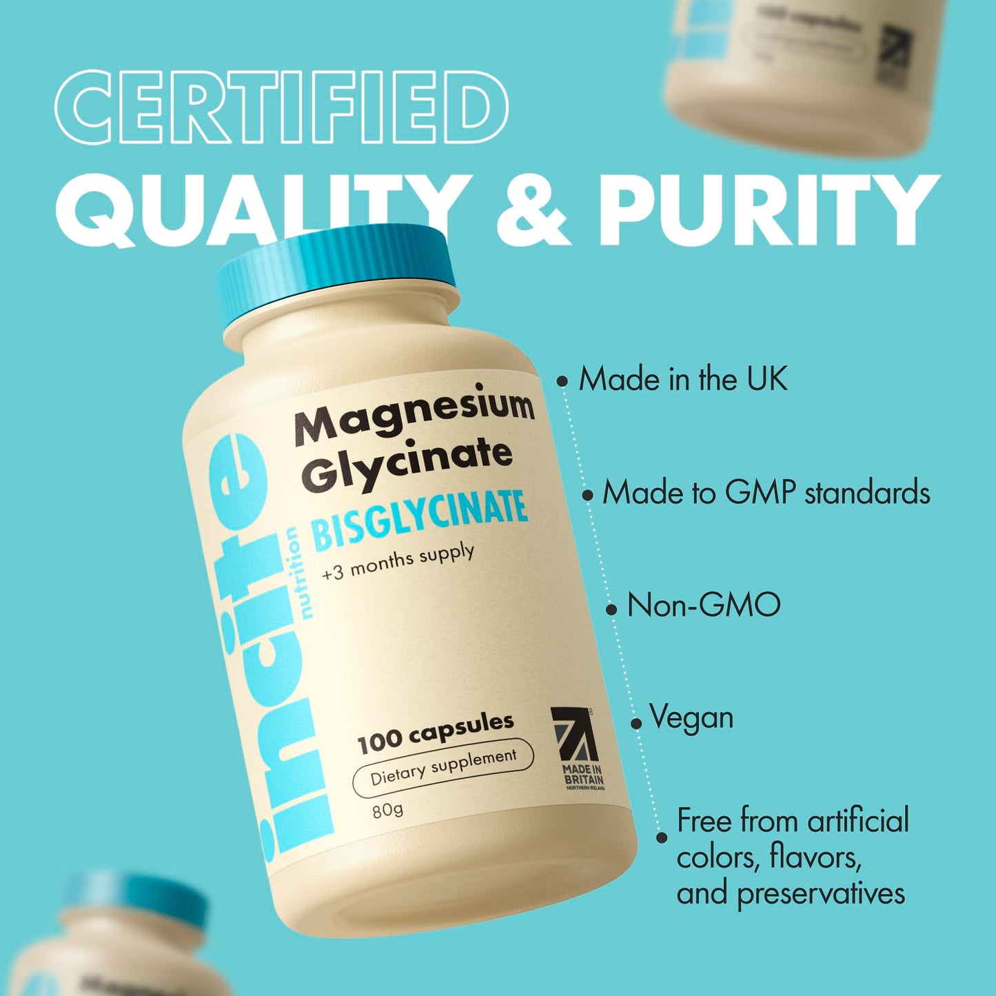 Magnesium Glycinat Nahrungsergänzungsmittel – 500 mg – Premium-Qualität – 100 vegane, Magnesium bisglycinat hochdosierte Kapseln Supplements (Tabletten für 3 Monate) mit höchster Bioverfügbarkeit