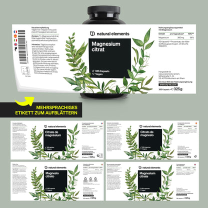 natural elements Magnesiumcitrat – 360mg elementares Magnesium pro Tagesdosis – 365 vegane Kapseln – 4-Monats-Vorrat – hochdosiert, ohne Zusätze – in Deutschland entwickelt & laborgeprüft