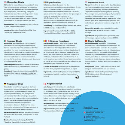 Magnesiumcitrat Kapseln gepuffert - 444mg Elementares Magnesium pro Portion - 240 Kapseln - 4 Monate Vorrat - Magnesium trägt zur Verringerung von Müdigkeit & Erschöpfung bei (EFSA) - WeightWorld