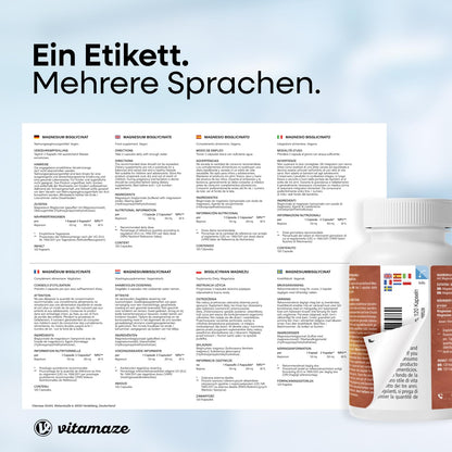 Magnesium Bisglycinat Kapseln hochdosiert, 1500 mg in nur 2 Kapseln davon 300 mg elementares Magnesium pro Tagesdosis, 120 vegane Kapseln für 2 Monate, ohne Zusatzstoffe, Made in Germany